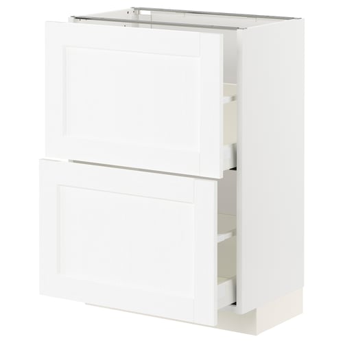 METOD / MAXIMERA Élément bas 2 tiroirs, blanc Enköping/blanc effet bois, 60x37 cm