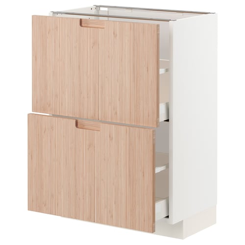 METOD / MAXIMERA Élément bas 2 tiroirs, blanc/Fröjered bambou clair, 60x37 cm