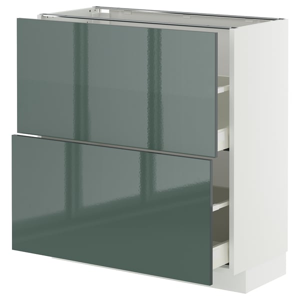 METOD / MAXIMERA Élément bas 2 tiroirs, blanc/Kallarp gris-vert foncé brillant, 80x37 cm