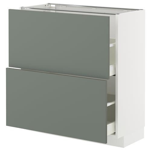 METOD / MAXIMERA Élément bas 2 tiroirs, blanc/Nickebo gris mat-vert, 80x37 cm