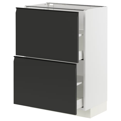 METOD / MAXIMERA Élément bas 2 tiroirs, blanc/Upplöv anthracite mat, 60x37 cm