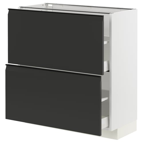 METOD / MAXIMERA Élément bas 2 tiroirs, blanc/Upplöv anthracite mat, 80x37 cm