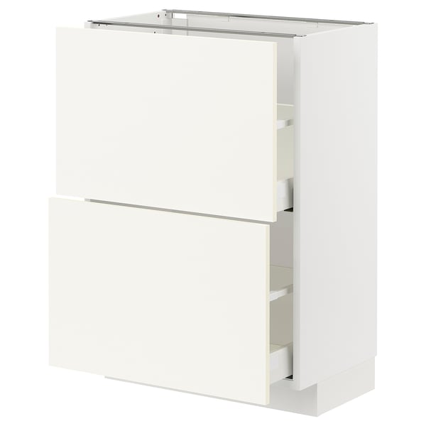 METOD / MAXIMERA Élément bas 2 tiroirs, blanc/Vallstena blanc, 60x37 cm
