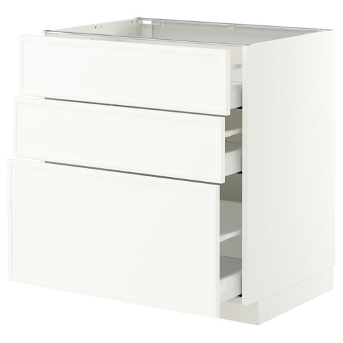 METOD / MAXIMERA Élément bas 3 tiroirs, blanc/Aspudden blanc mat, 80x60 cm