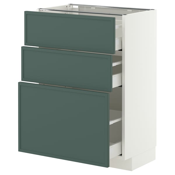 METOD / MAXIMERA Élément bas 3 tiroirs, blanc/Aspudden gris-vert foncé, 60x37 cm