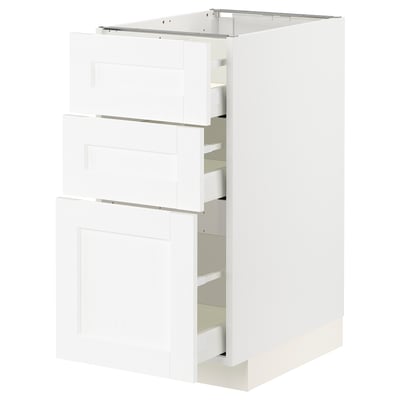 METOD / MAXIMERA Élément bas 3 tiroirs, blanc Enköping/blanc effet bois, 40x60 cm