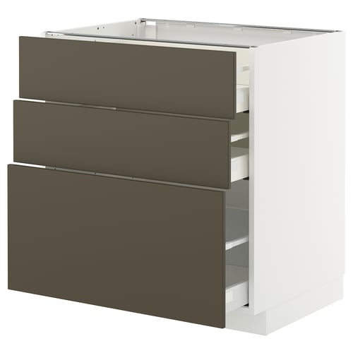METOD / MAXIMERA Élément bas 3 tiroirs, blanc/Havstorp brun-beige, 80x60 cm
