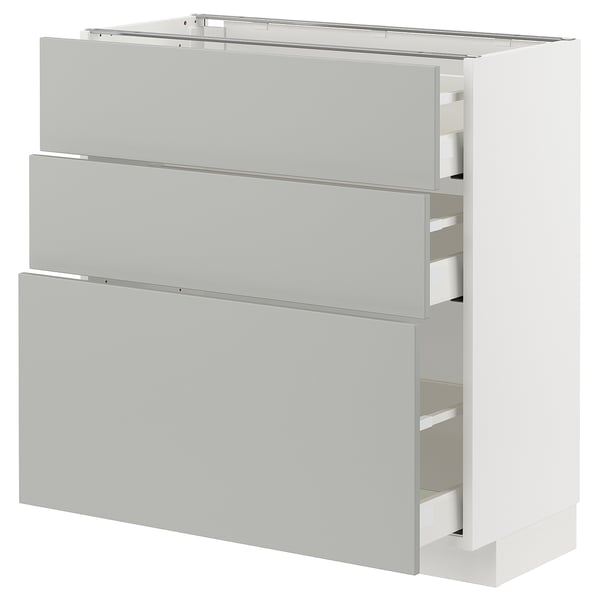 METOD / MAXIMERA Élément bas 3 tiroirs, blanc/Havstorp gris clair, 80x37 cm