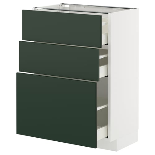 METOD / MAXIMERA Élément bas 3 tiroirs, blanc/Havstorp vert profond, 60x37 cm