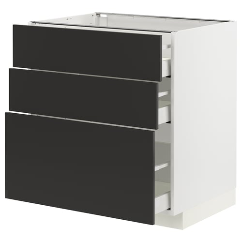 METOD / MAXIMERA Élément bas 3 tiroirs, blanc/Nickebo anthracite mat, 80x60 cm
