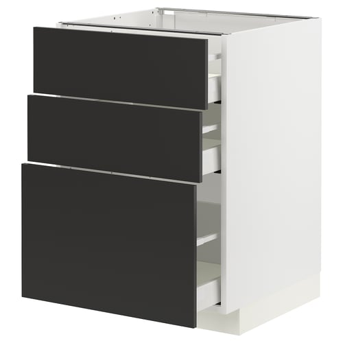 METOD / MAXIMERA Élément bas 3 tiroirs, blanc/Nickebo anthracite mat, 60x60 cm