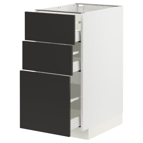 METOD / MAXIMERA Élément bas 3 tiroirs, blanc/Nickebo anthracite mat, 40x60 cm