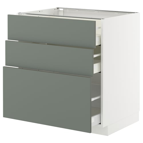 METOD / MAXIMERA Élément bas 3 tiroirs, blanc/Nickebo gris mat-vert, 80x60 cm