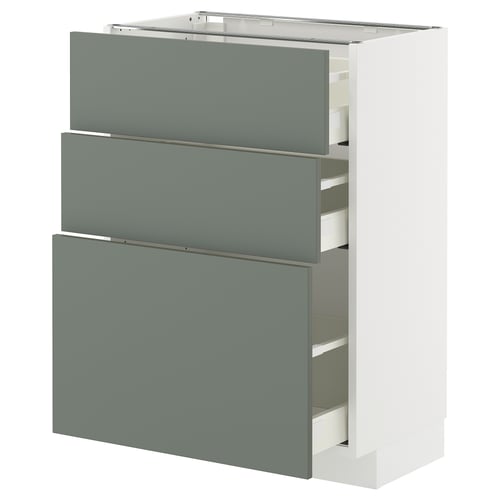 METOD / MAXIMERA Élément bas 3 tiroirs, blanc/Nickebo gris mat-vert, 60x37 cm