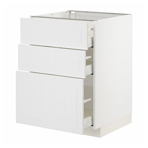 METOD / MAXIMERA Élément bas 3 tiroirs, blanc/Stensund blanc, 60x60 cm