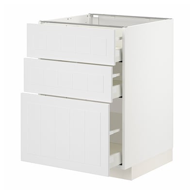 METOD / MAXIMERA Élément bas 3 tiroirs, blanc/Stensund blanc, 60x60 cm