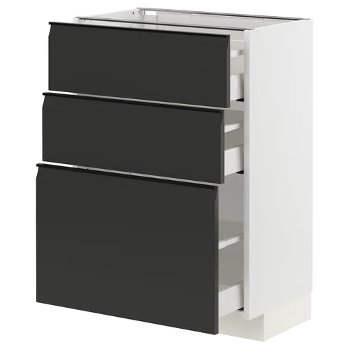 METOD / MAXIMERA Élément bas 3 tiroirs, blanc/Upplöv anthracite mat, 60x37 cm