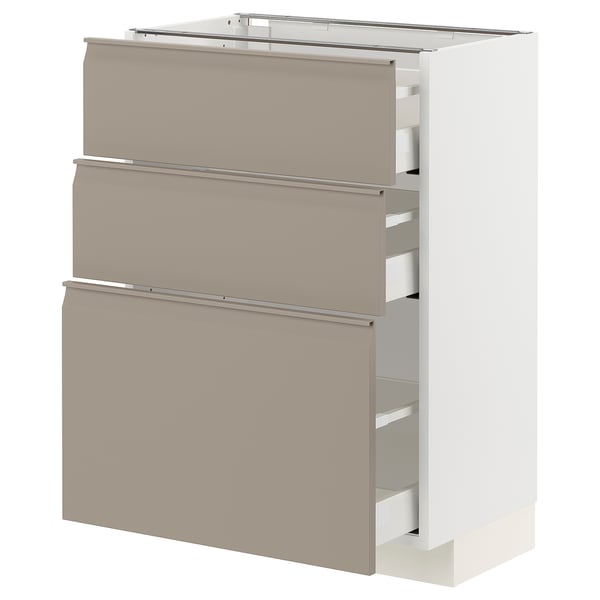 METOD / MAXIMERA Élément bas 3 tiroirs, blanc/Upplöv beige foncé mat, 60x37 cm