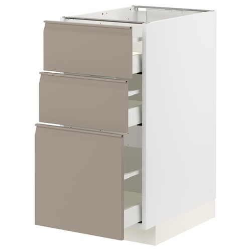 METOD / MAXIMERA Élément bas 3 tiroirs, blanc/Upplöv beige foncé mat, 40x60 cm
