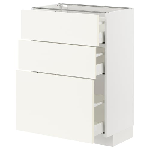 METOD / MAXIMERA Élément bas 3 tiroirs, blanc/Vallstena blanc, 60x37 cm