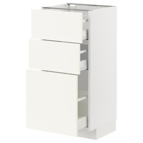 METOD / MAXIMERA Élément bas 3 tiroirs, blanc/Vallstena blanc, 40x37 cm