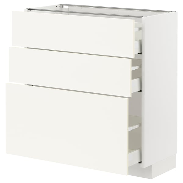 METOD / MAXIMERA Élément bas 3 tiroirs, blanc/Vallstena blanc, 80x37 cm
