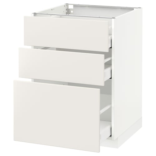 METOD / MAXIMERA Élément bas 3 tiroirs, blanc/Veddinge blanc, 60x60 cm