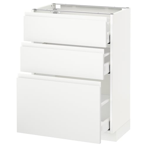 METOD / MAXIMERA Élément bas 3 tiroirs, blanc/Voxtorp blanc mat, 60x37 cm