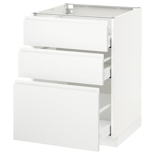 METOD / MAXIMERA Élément bas 3 tiroirs, blanc/Voxtorp blanc mat, 60x60 cm