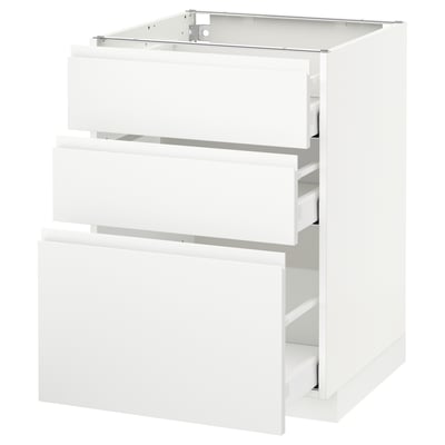METOD / MAXIMERA Élément bas 3 tiroirs, blanc/Voxtorp blanc mat, 60x60 cm