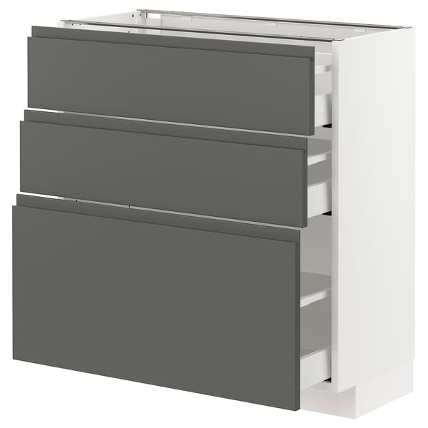 METOD / MAXIMERA Élément bas 3 tiroirs, blanc/Voxtorp gris foncé, 80x37 cm