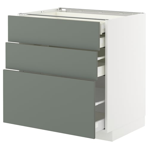 METOD / MAXIMERA Élément bas 3faces/2tir bs+1moy+1ht, blanc/Nickebo gris mat-vert, 80x60 cm