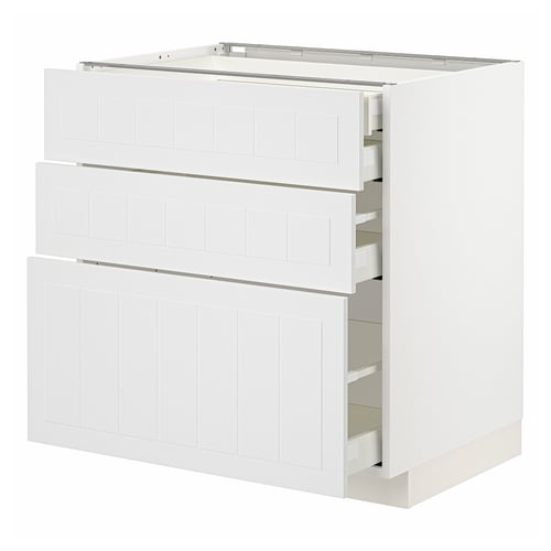 METOD / MAXIMERA Élément bas 3faces/2tir bs+1moy+1ht, blanc/Stensund blanc, 80x60 cm