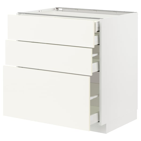 METOD / MAXIMERA Élément bas 3faces/2tir bs+1moy+1ht, blanc/Vallstena blanc, 80x60 cm