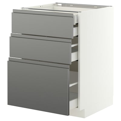 METOD / MAXIMERA Élément bas 3faces/2tir bs+1moy+1ht, blanc/Voxtorp effet acier inoxydable, 60x60 cm