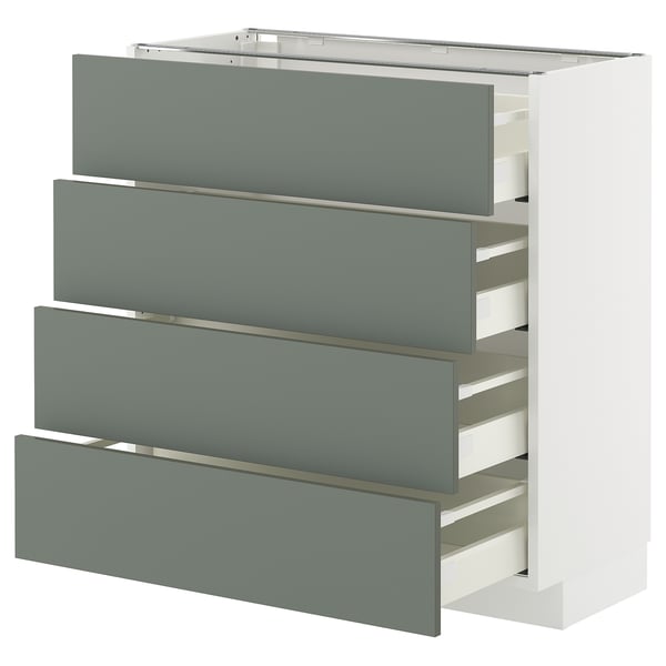 METOD / MAXIMERA Élément bas 4 faces/4 tiroirs, blanc/Nickebo gris mat-vert, 80x37 cm