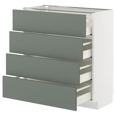 METOD / MAXIMERA Élément bas 4 faces/4 tiroirs, blanc/Nickebo gris mat-vert, 80x37 cm