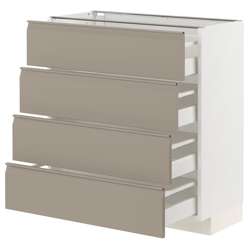 METOD / MAXIMERA Élément bas 4 faces/4 tiroirs, blanc/Upplöv beige foncé mat, 80x37 cm