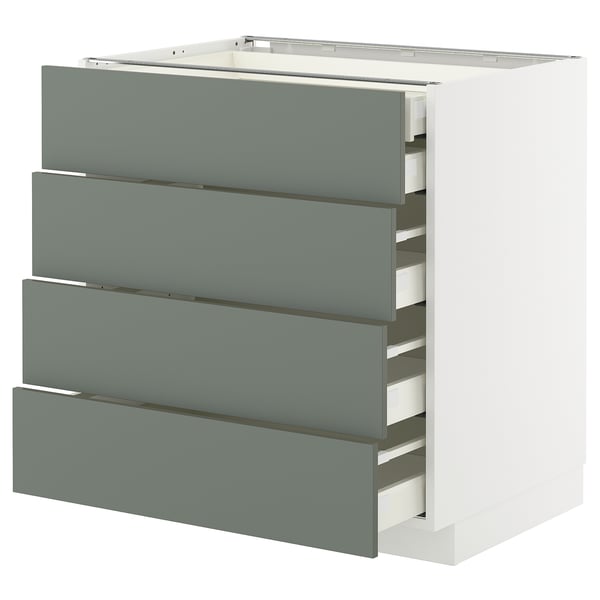 METOD / MAXIMERA Élément bas 4faces/2tir bas+3moy, blanc/Nickebo gris mat-vert, 80x60 cm