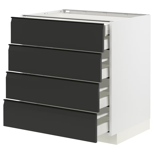 METOD / MAXIMERA Élément bas 4faces/2tir bas+3moy, blanc/Upplöv anthracite mat, 80x60 cm