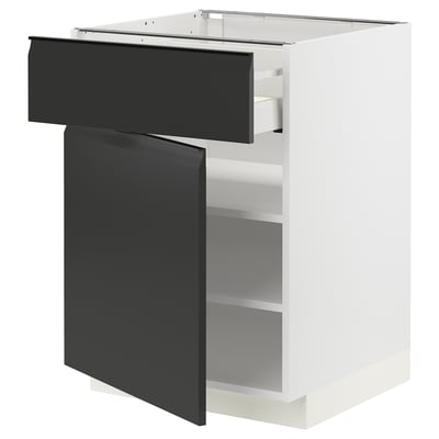 METOD / MAXIMERA Élément bas avec tiroir/porte, blanc/Upplöv anthracite mat, 60x60 cm