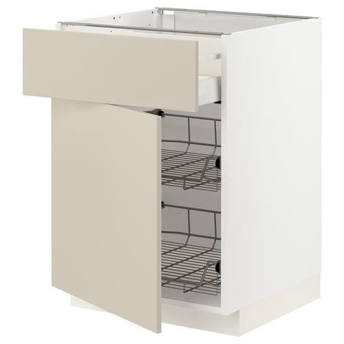 METOD / MAXIMERA Élément bas corbeille fil/tir/pte, blanc/Havstorp beige, 60x60 cm