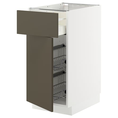 METOD / MAXIMERA Élément bas corbeille fil/tir/pte, blanc/Havstorp brun-beige, 40x60 cm