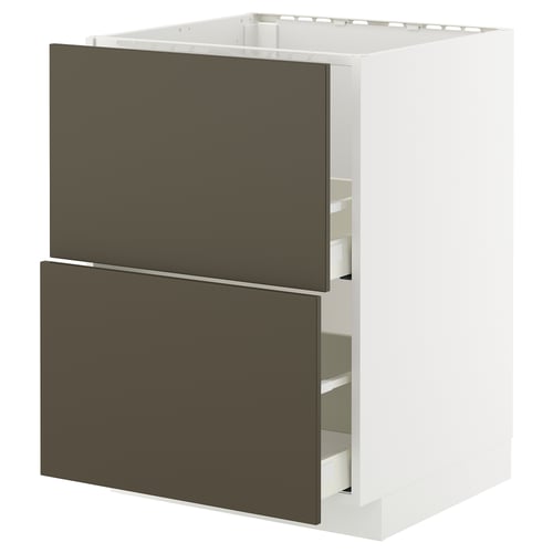 METOD / MAXIMERA Élément bas évier + 2faces/2tiroirs, blanc/Havstorp brun-beige, 60x60 cm