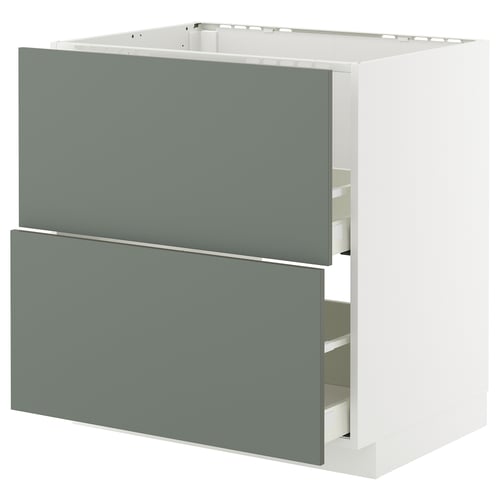 METOD / MAXIMERA Élément bas évier + 2faces/2tiroirs, blanc/Nickebo gris mat-vert, 80x60 cm