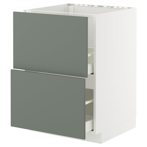 METOD / MAXIMERA Élément bas évier + 2faces/2tiroirs, blanc/Nickebo gris mat-vert, 60x60 cm