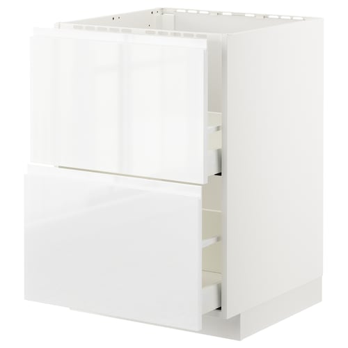 METOD / MAXIMERA Élément bas évier + 2faces/2tiroirs, blanc/Voxtorp brillant/blanc, 60x60 cm