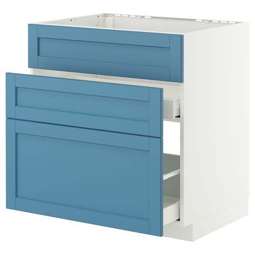 METOD / MAXIMERA Élément bas évier + 3faces/2tiroirs, blanc/Lerhyttan bleu, 80x60 cm