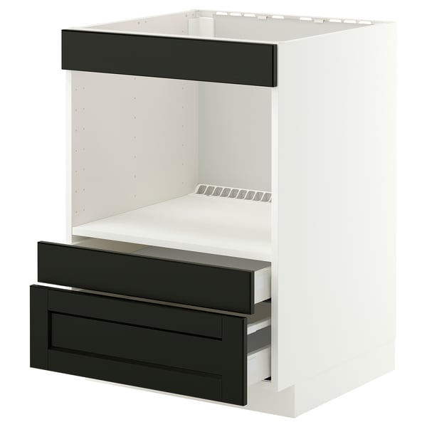 METOD / MAXIMERA Élément bas pr électroménager intég, blanc/Lerhyttan teinté noir, 60x60 cm