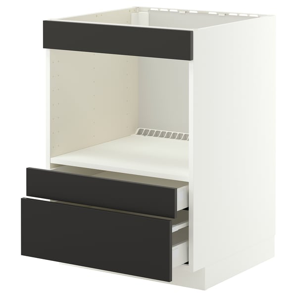 METOD / MAXIMERA Élément bas pr électroménager intég, blanc/Nickebo anthracite mat, 60x60 cm